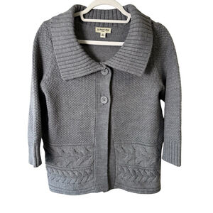 St. John's Bay Gray CableKnit Cardigan Sweater Size PM Cozy Fall Winter